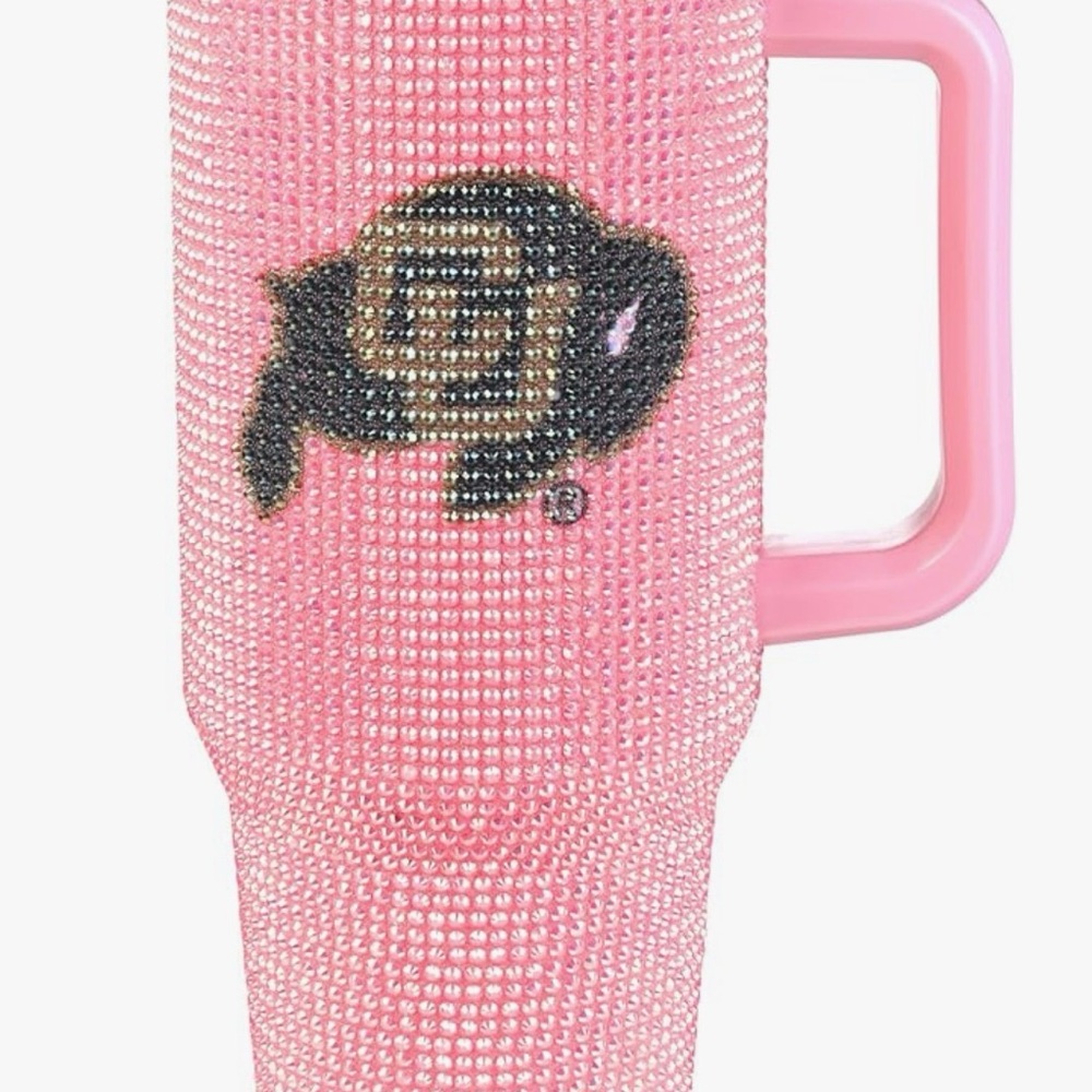 Pink Crystal Colorado Buffalos University Embellished Tumbler with Handle